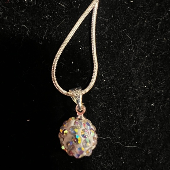 Lot of 2 Sterling Silver 925 Crystal Ball Pendant Necklaces - Orange/white - Picture 9 of 9